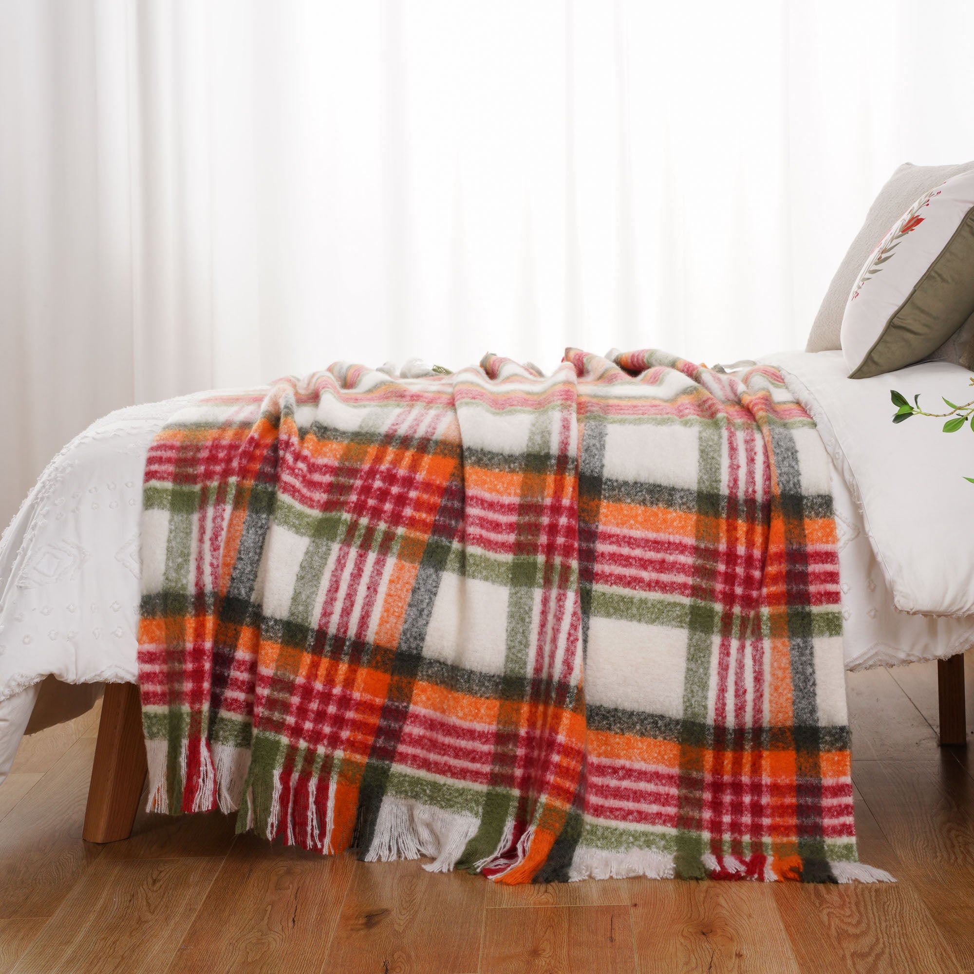 Red-Green Mohair Plaid Blanket