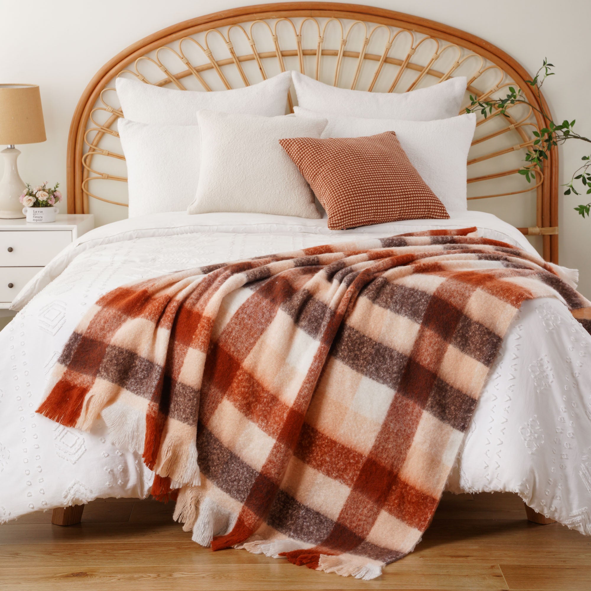 Rust Mohair Plaid Blanket
