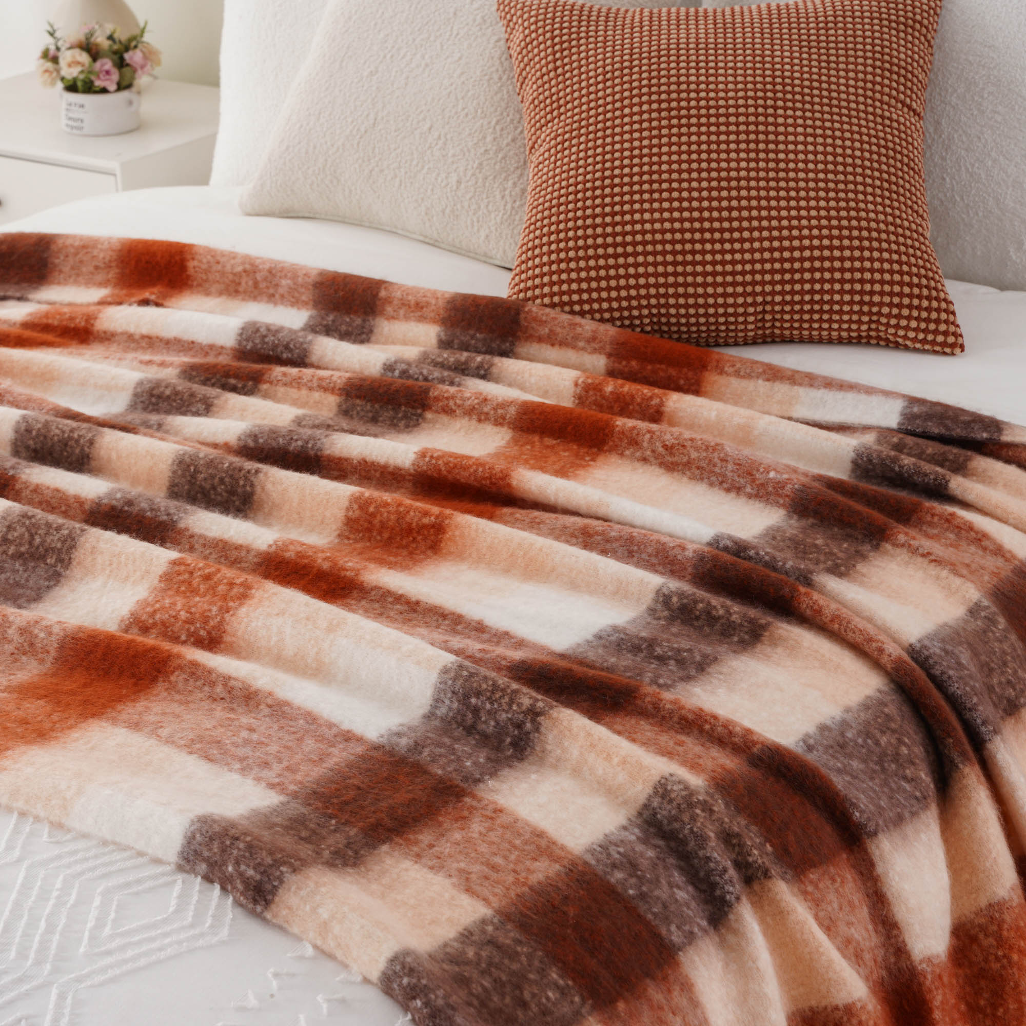Rust Mohair Plaid Blanket