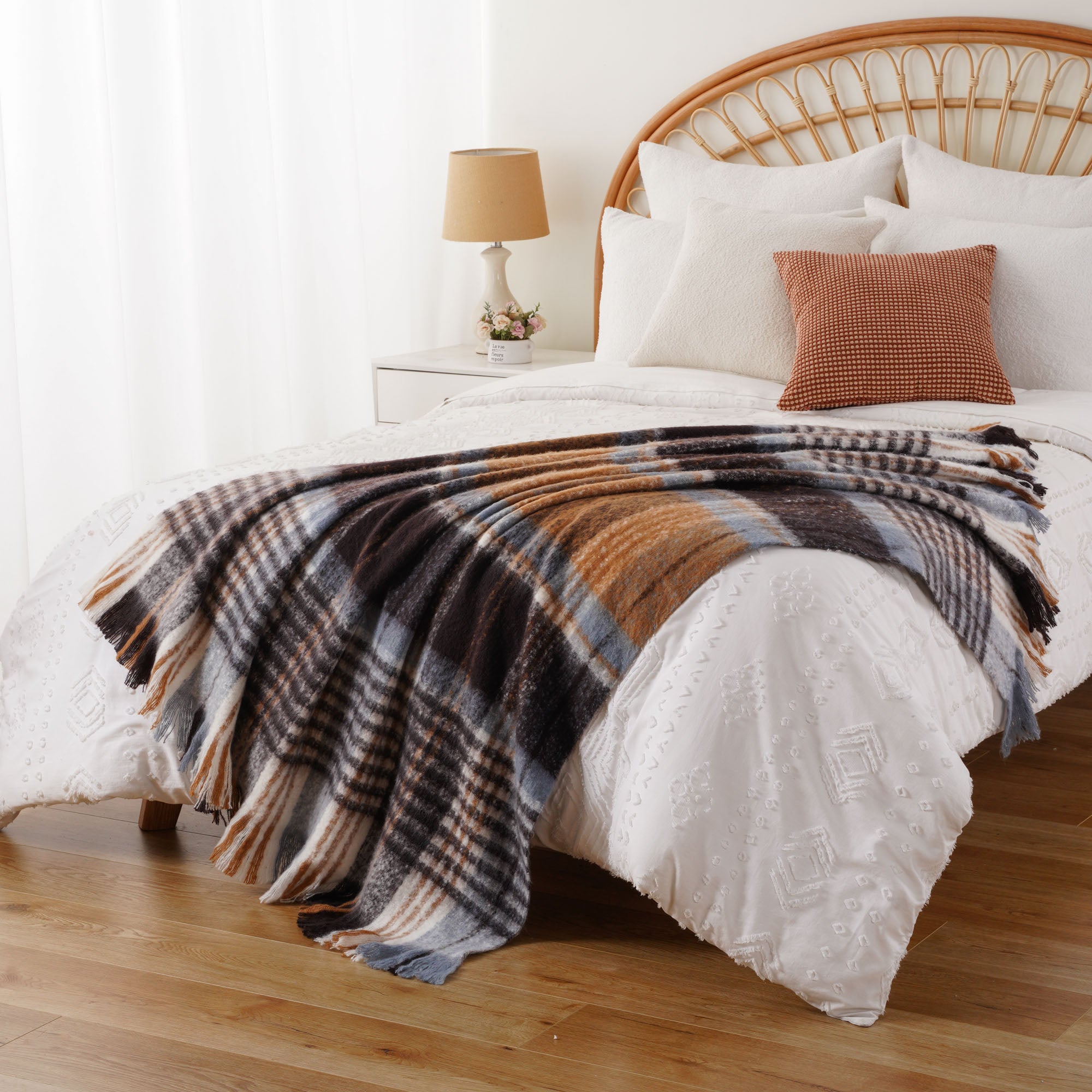 Bluish-Grey Mohair Plaid Blanket