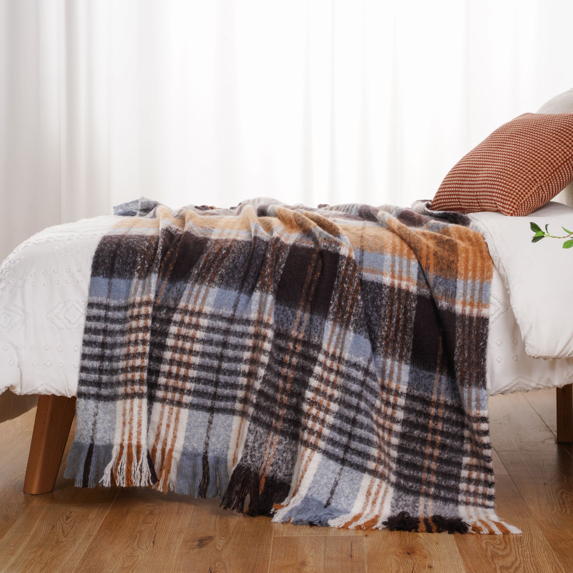 Bluish-Grey Mohair Plaid Blanket