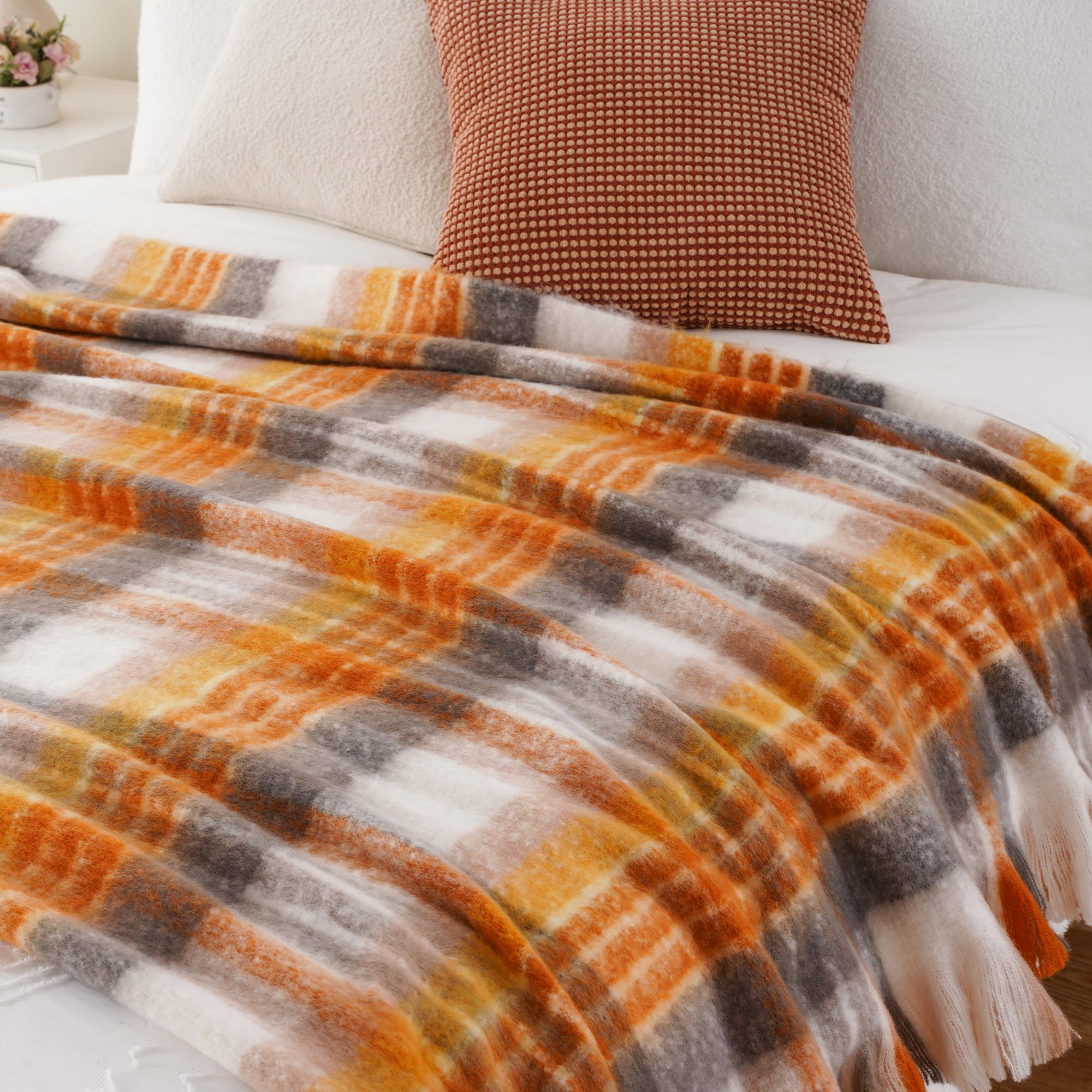 Yellow Mohair Plaid Blanket