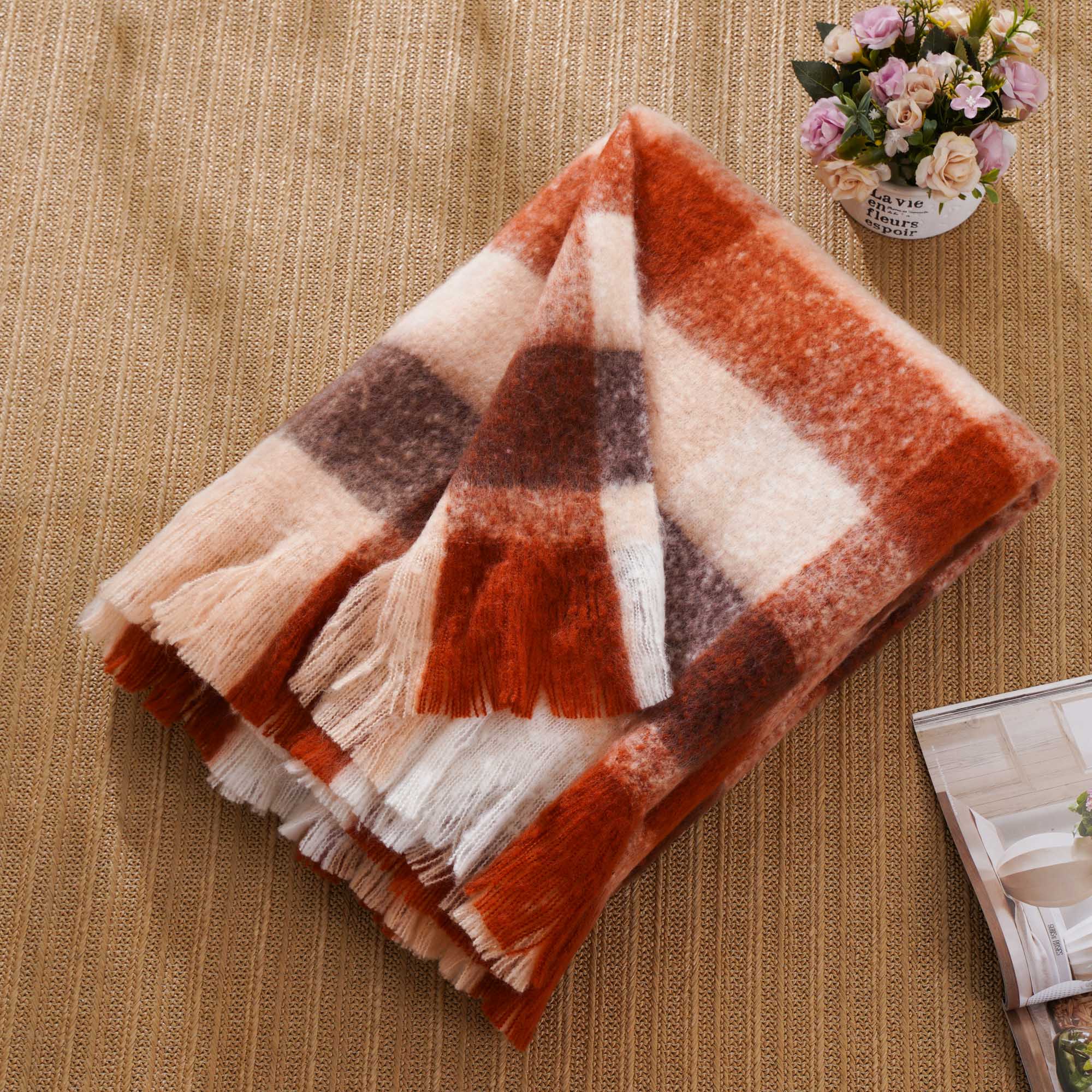 Rust Mohair Plaid Blanket