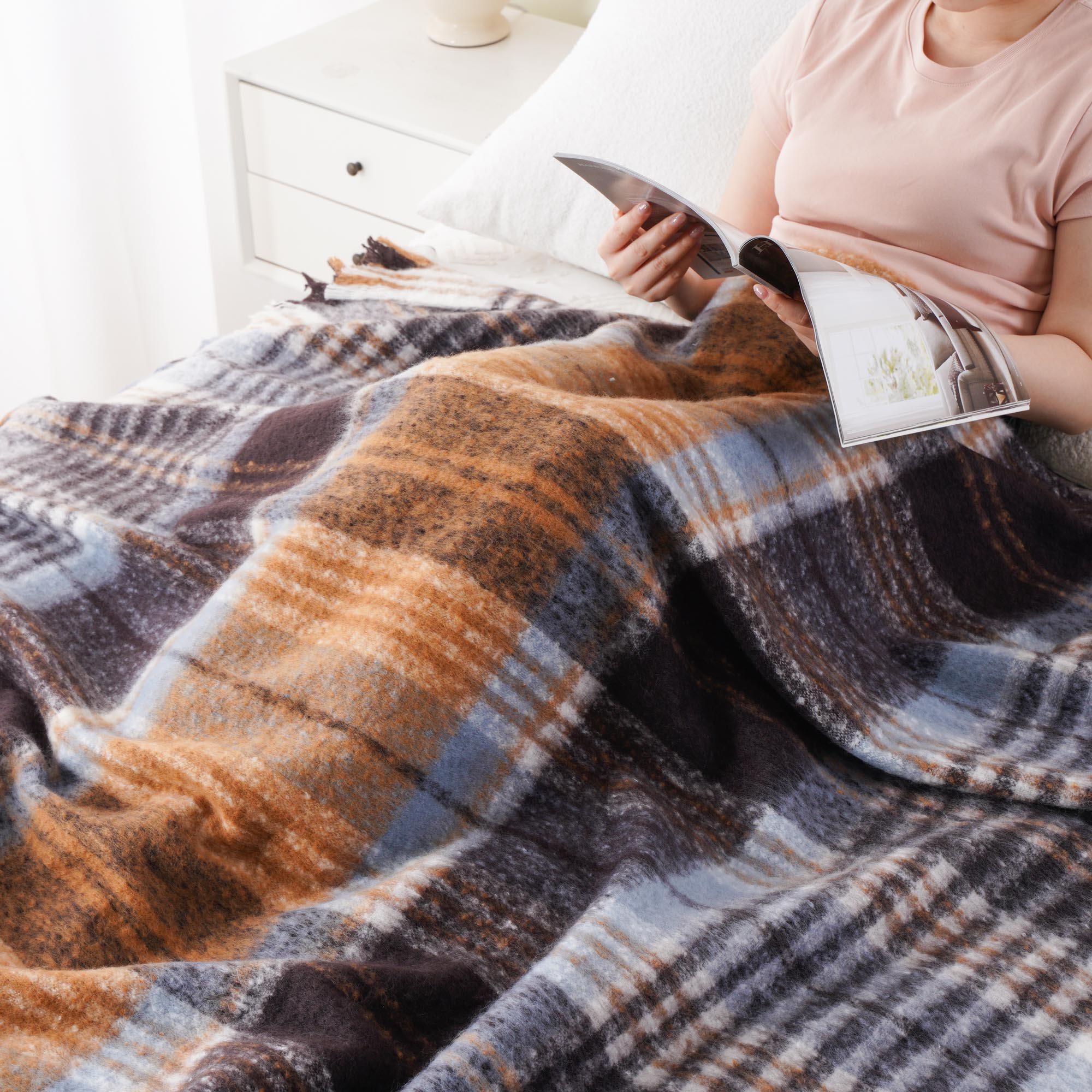 Bluish-Grey Mohair Plaid Blanket
