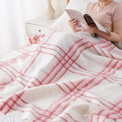 Red-Stripe Mohair Plaid Blanket