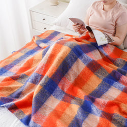 Multi-Orange Mohair Plaid Blanket