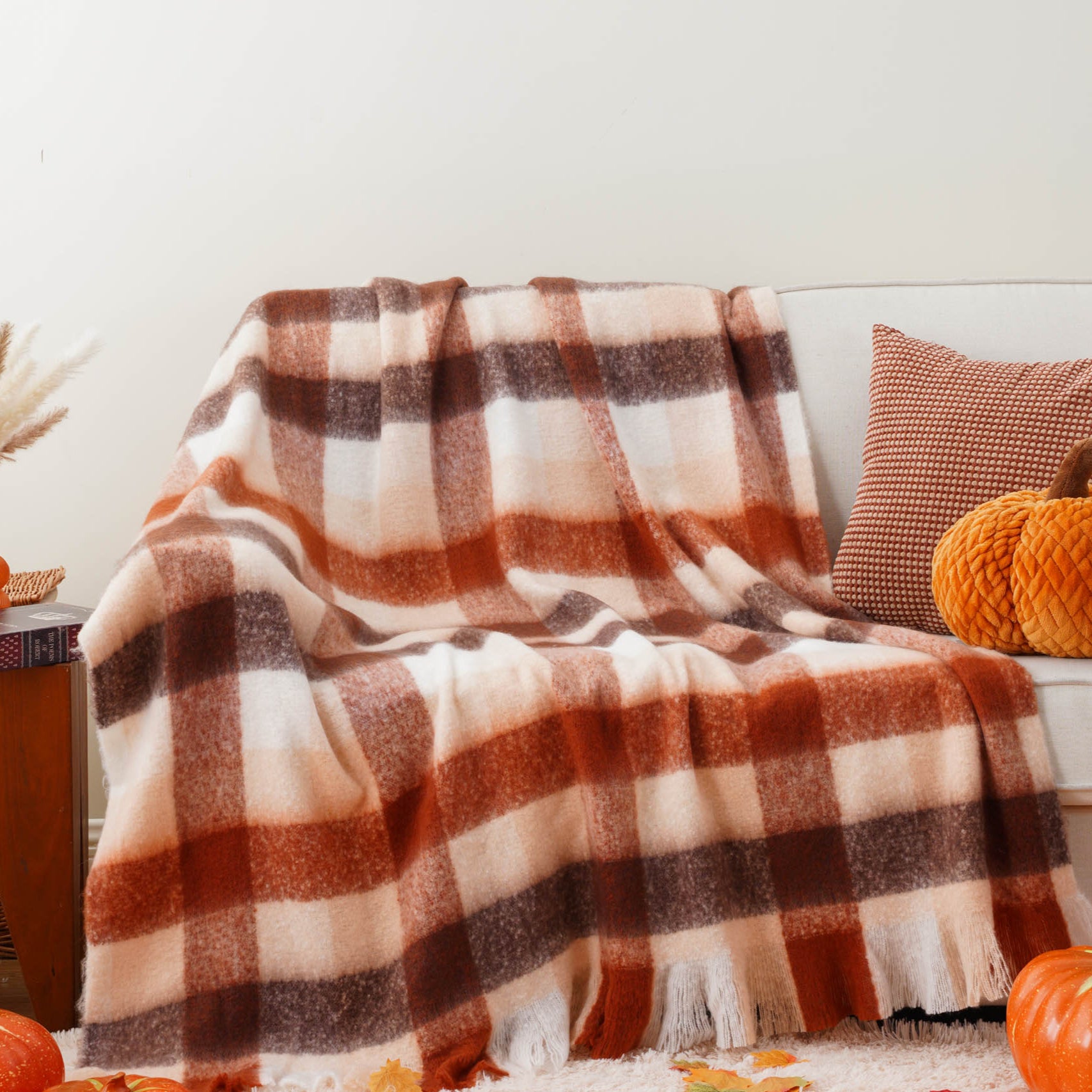 Rust Mohair Plaid Blanket