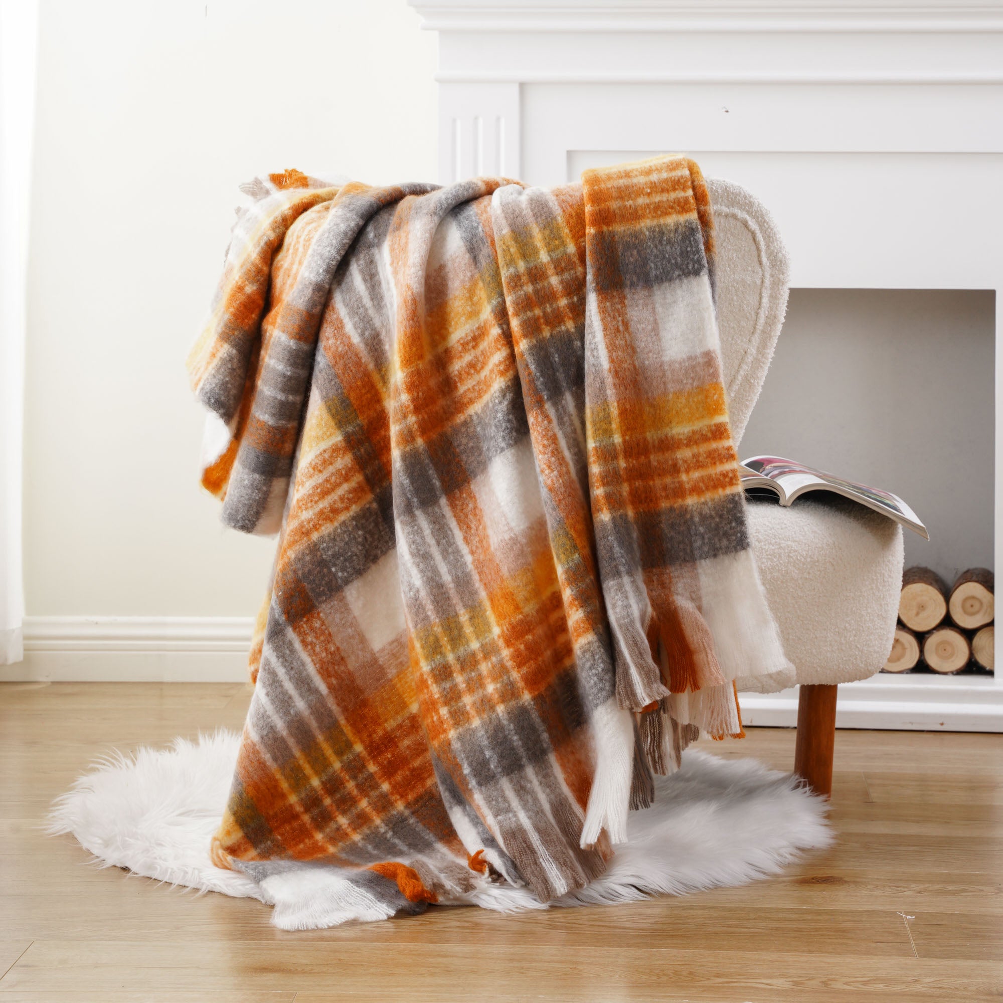 Yellow Mohair Plaid Blanket