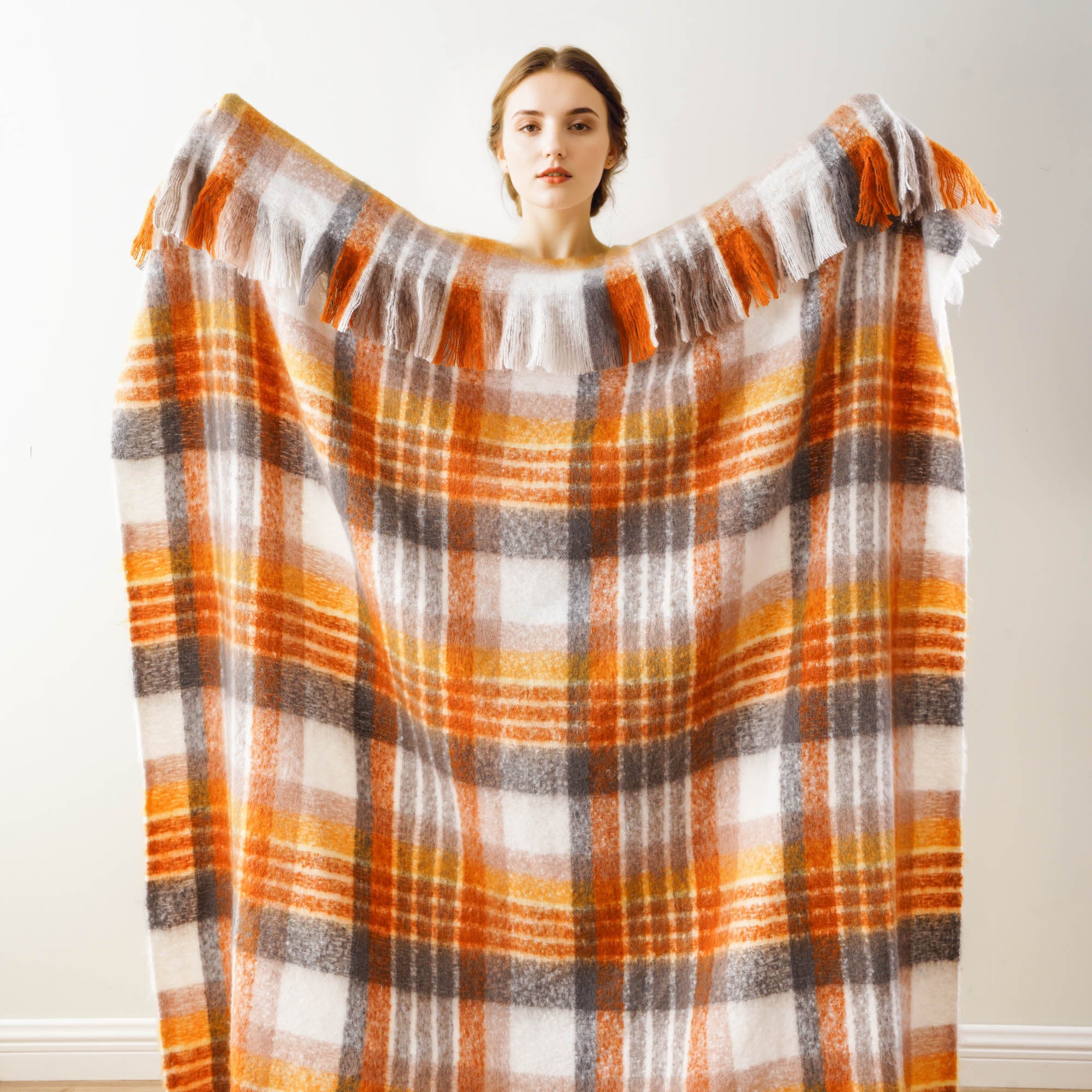 Yellow Mohair Plaid Blanket