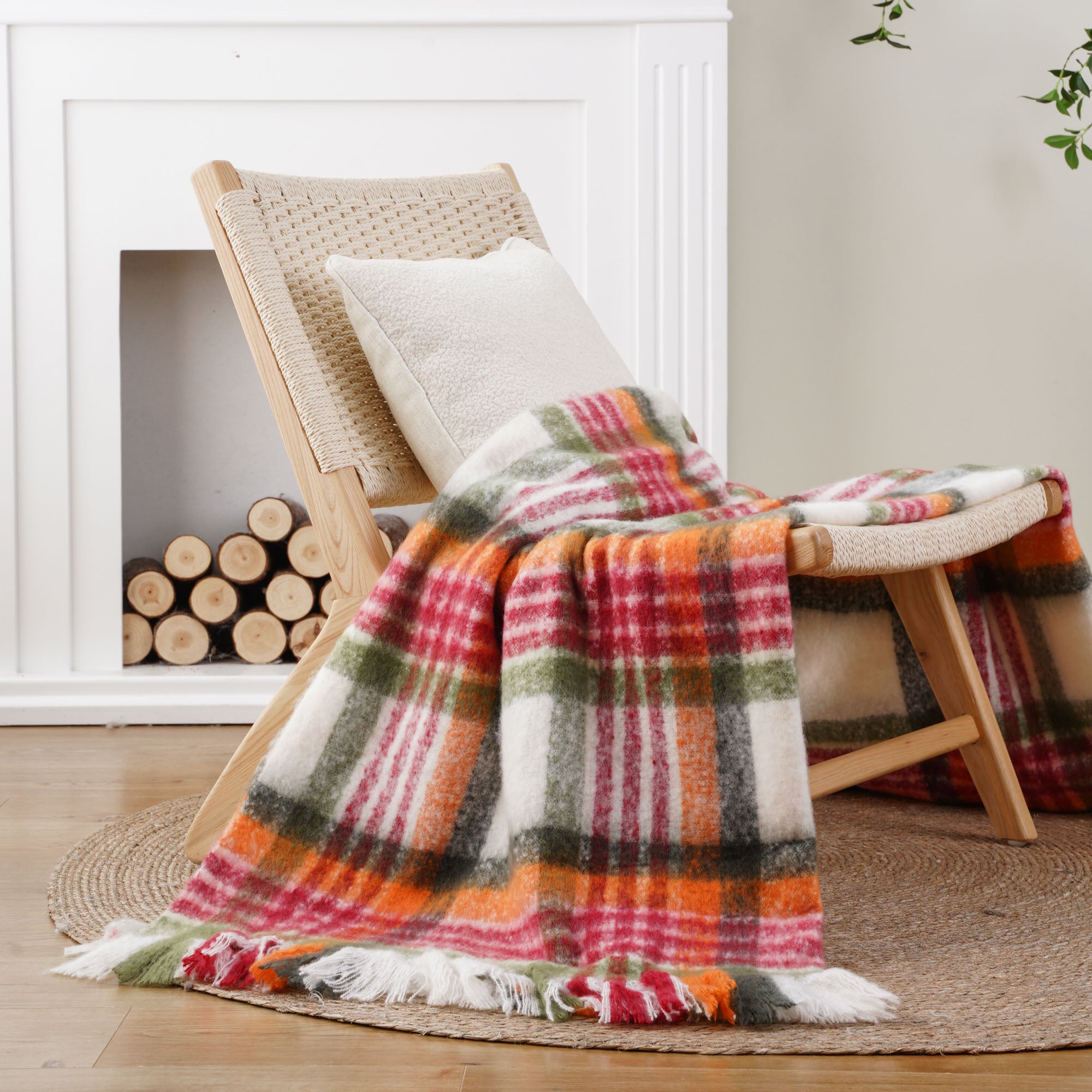 Red-Green Mohair Plaid Blanket