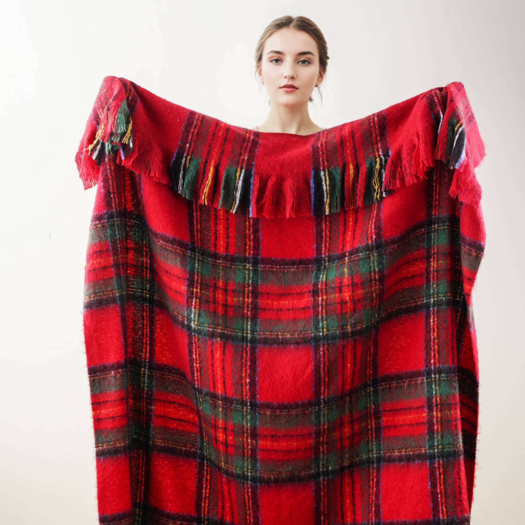 Christmas-Red Mohair Plaid Blanket