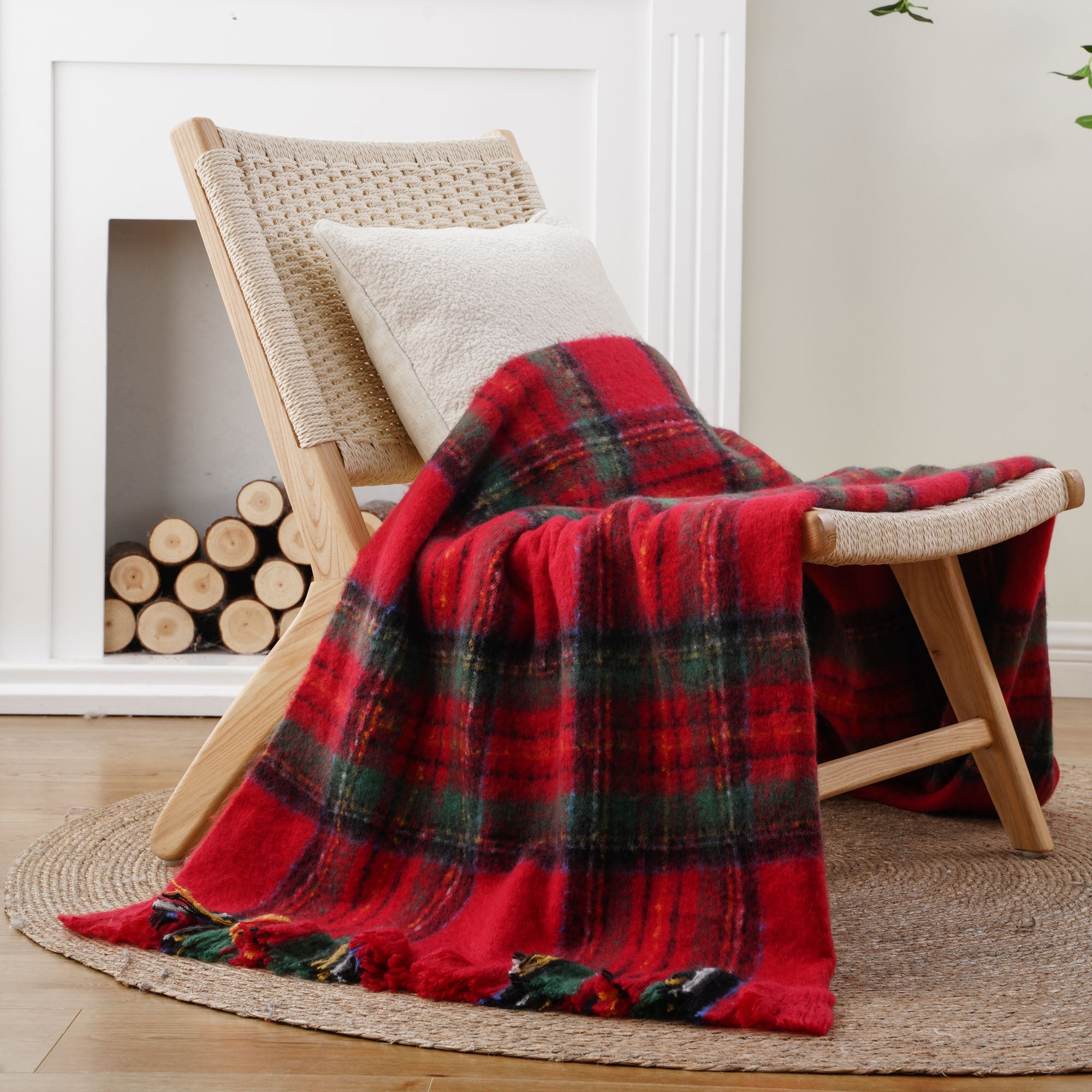 Christmas-Red Mohair Plaid Blanket