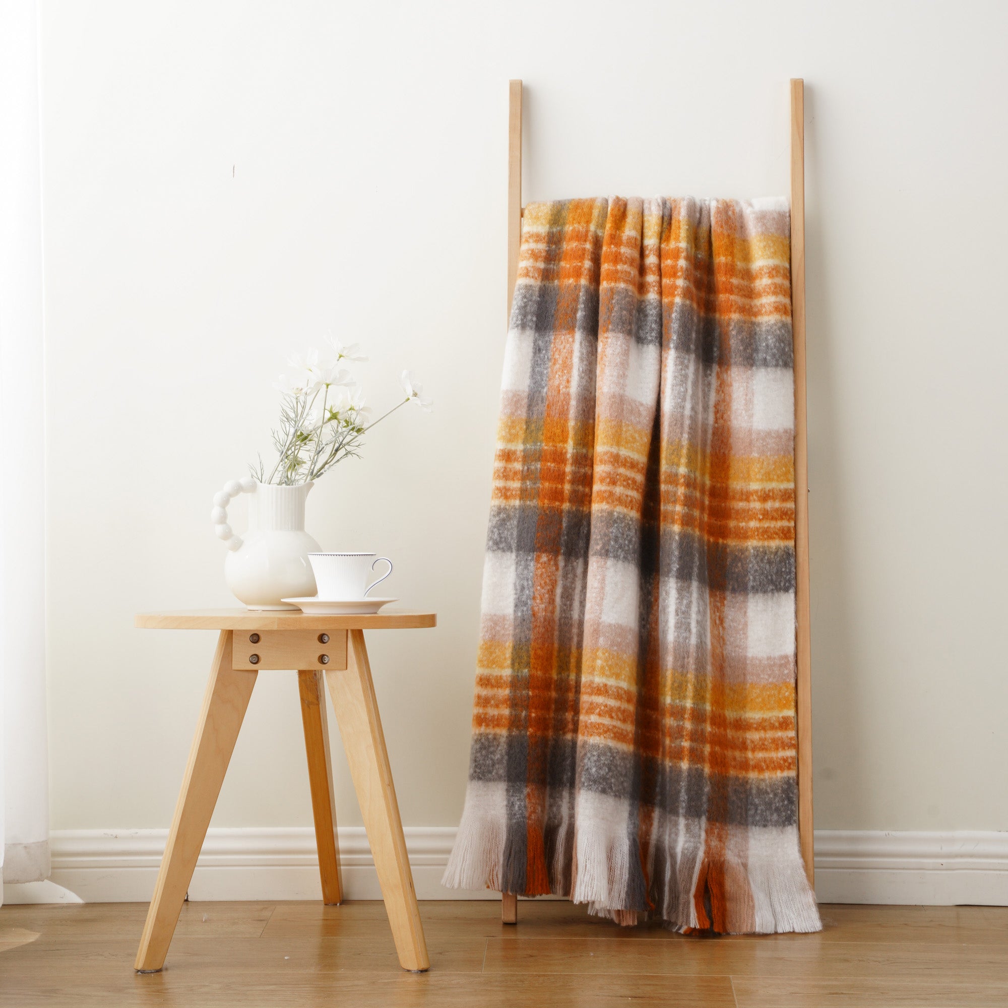 Yellow Mohair Plaid Blanket