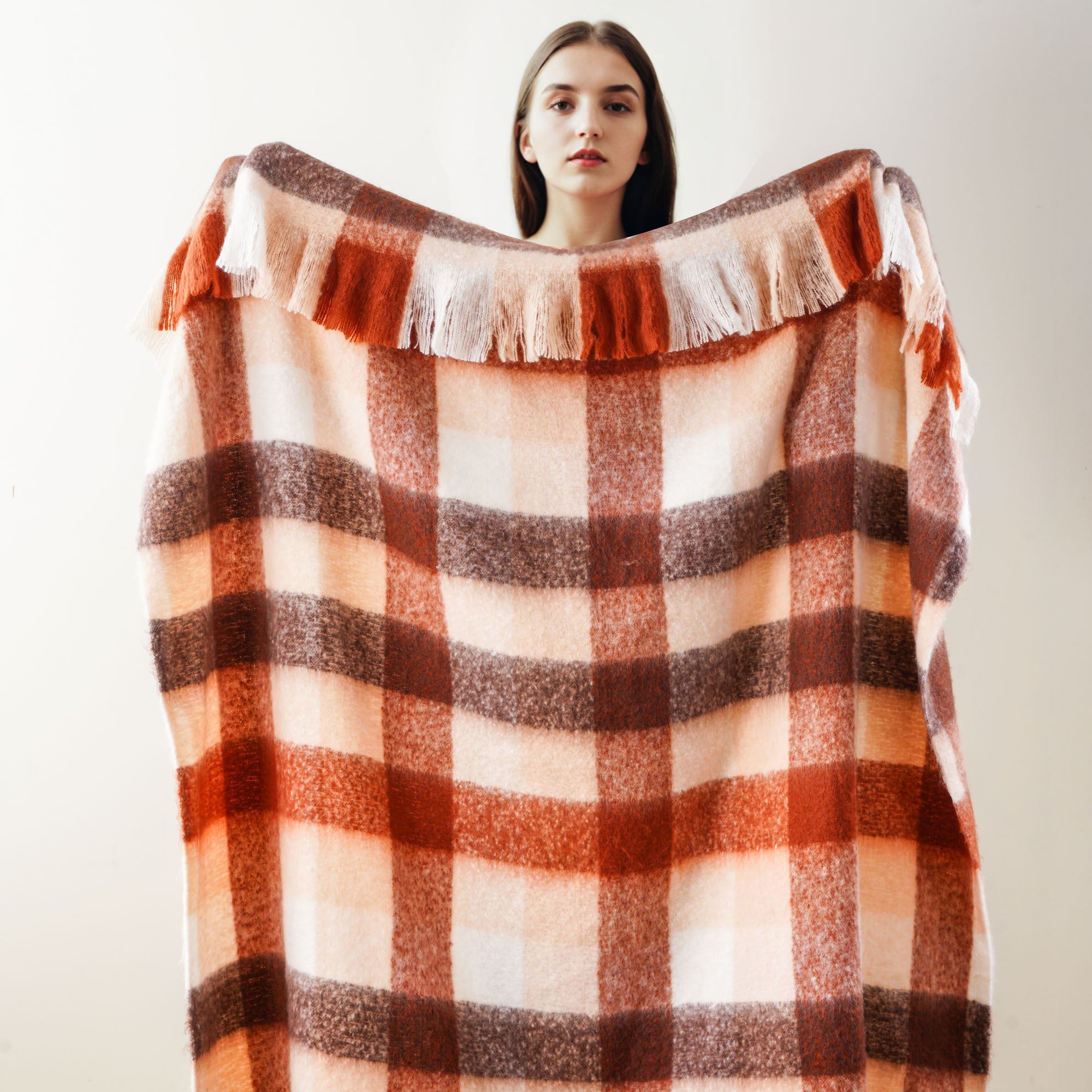 Rust Mohair Plaid Blanket