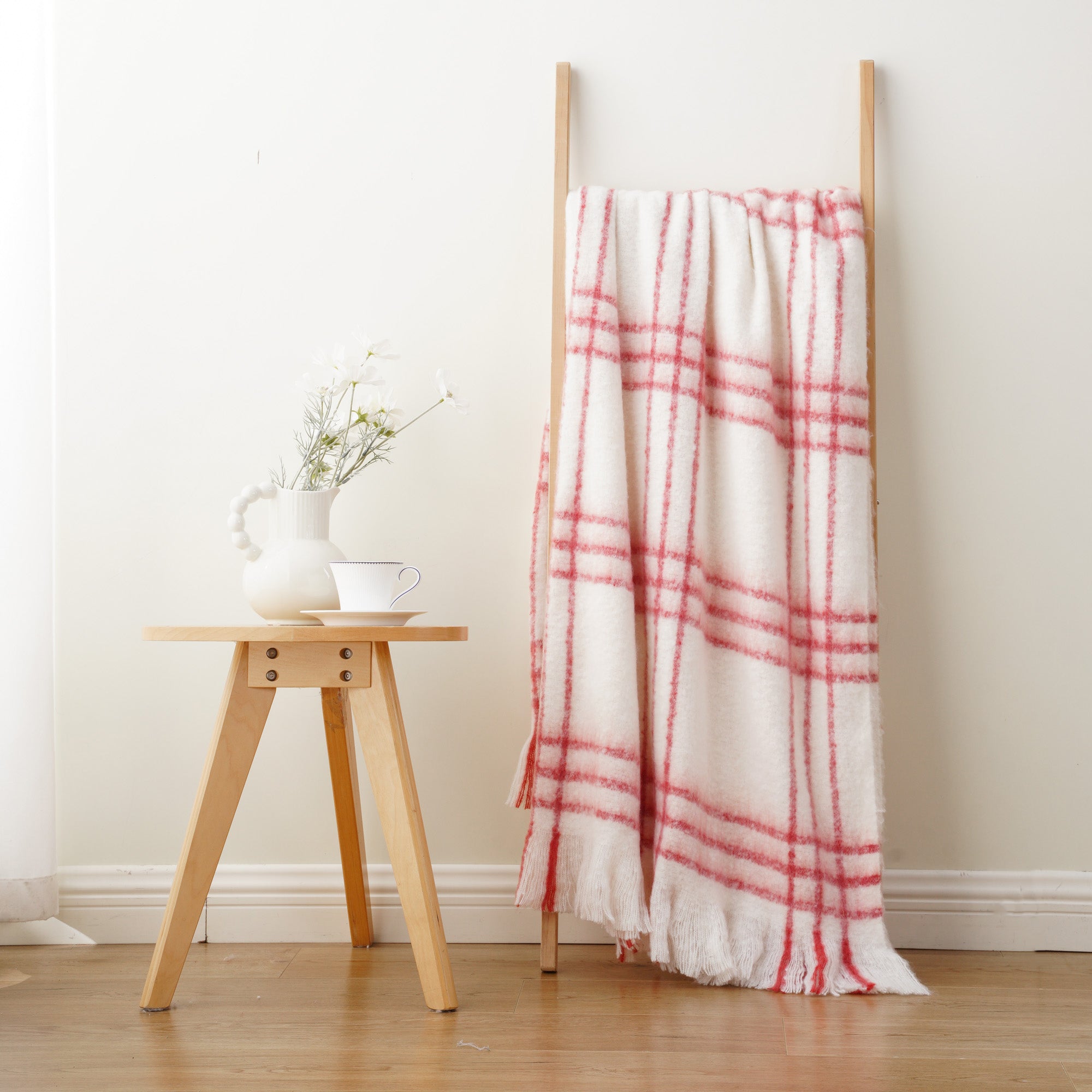 Red-Stripe Mohair Plaid Blanket