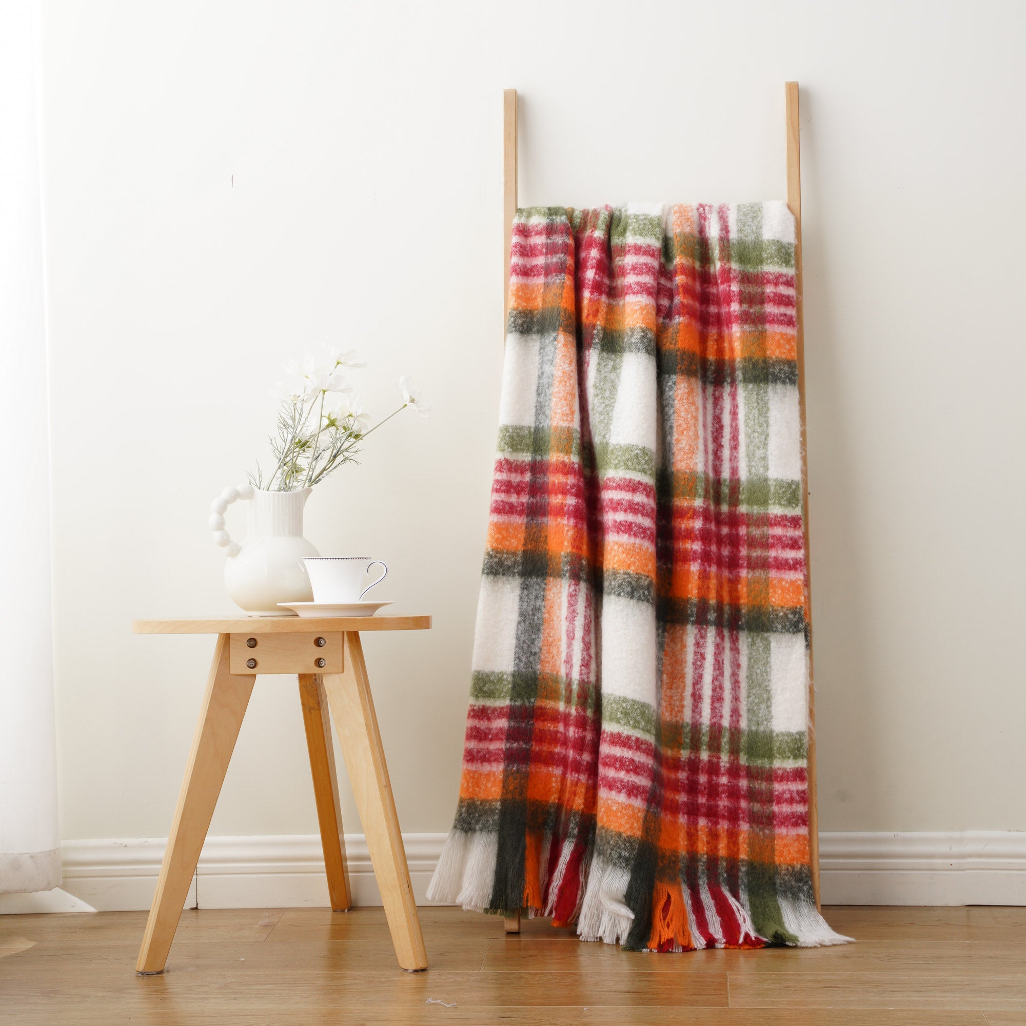 Red-Green Mohair Plaid Blanket