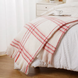 Red-Stripe Mohair Plaid Blanket