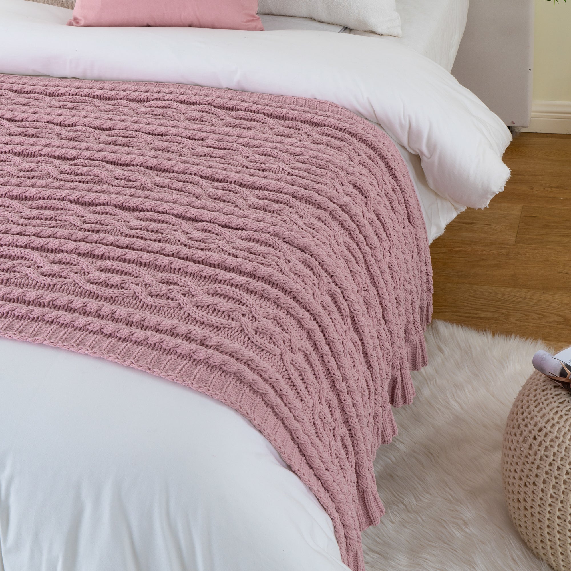 Chenille Cable Knit Throw Blanket