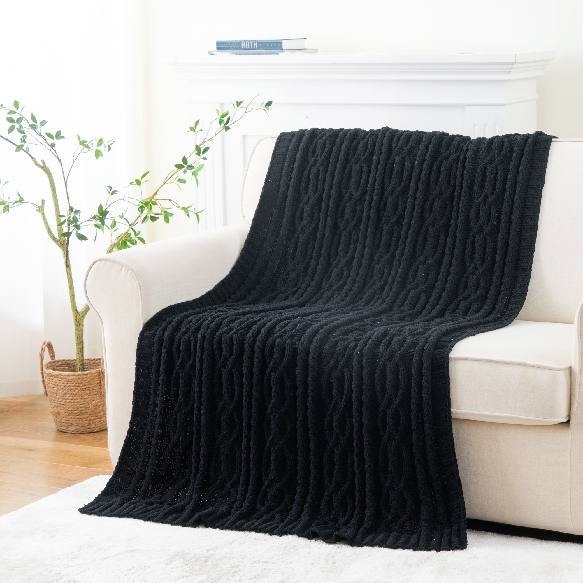 Chenille Cable Knit Throw Blanket