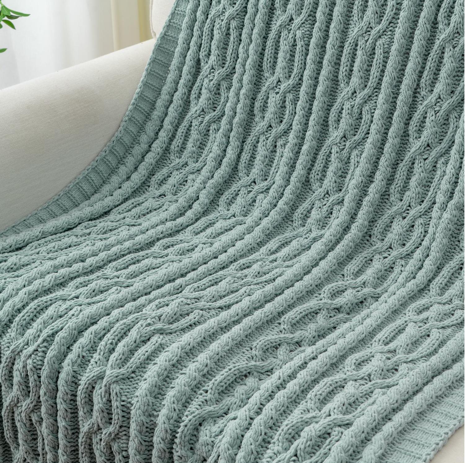 Chenille Cable Knit Throw Blanket
