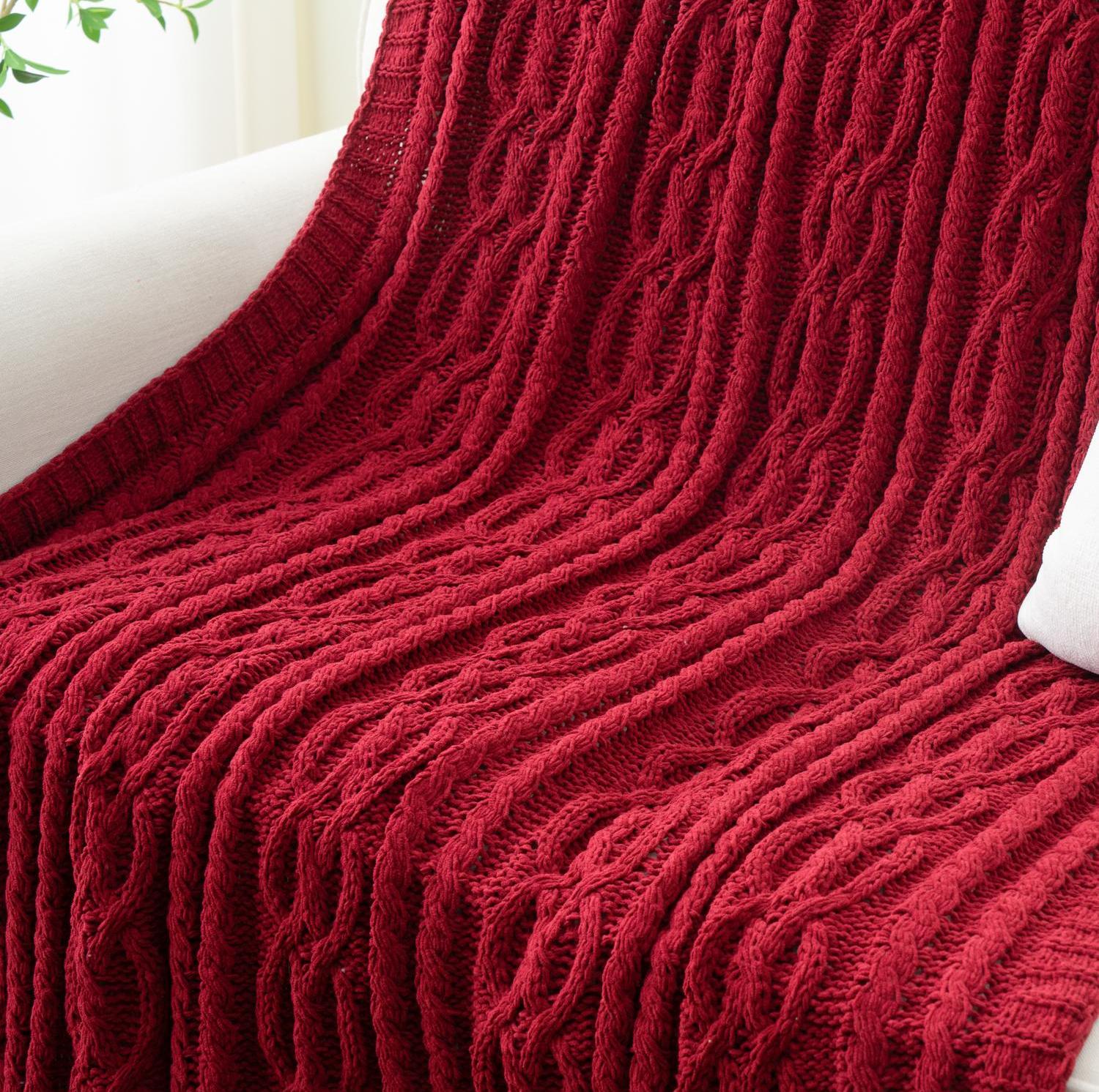 Chenille Cable Knit Throw Blanket