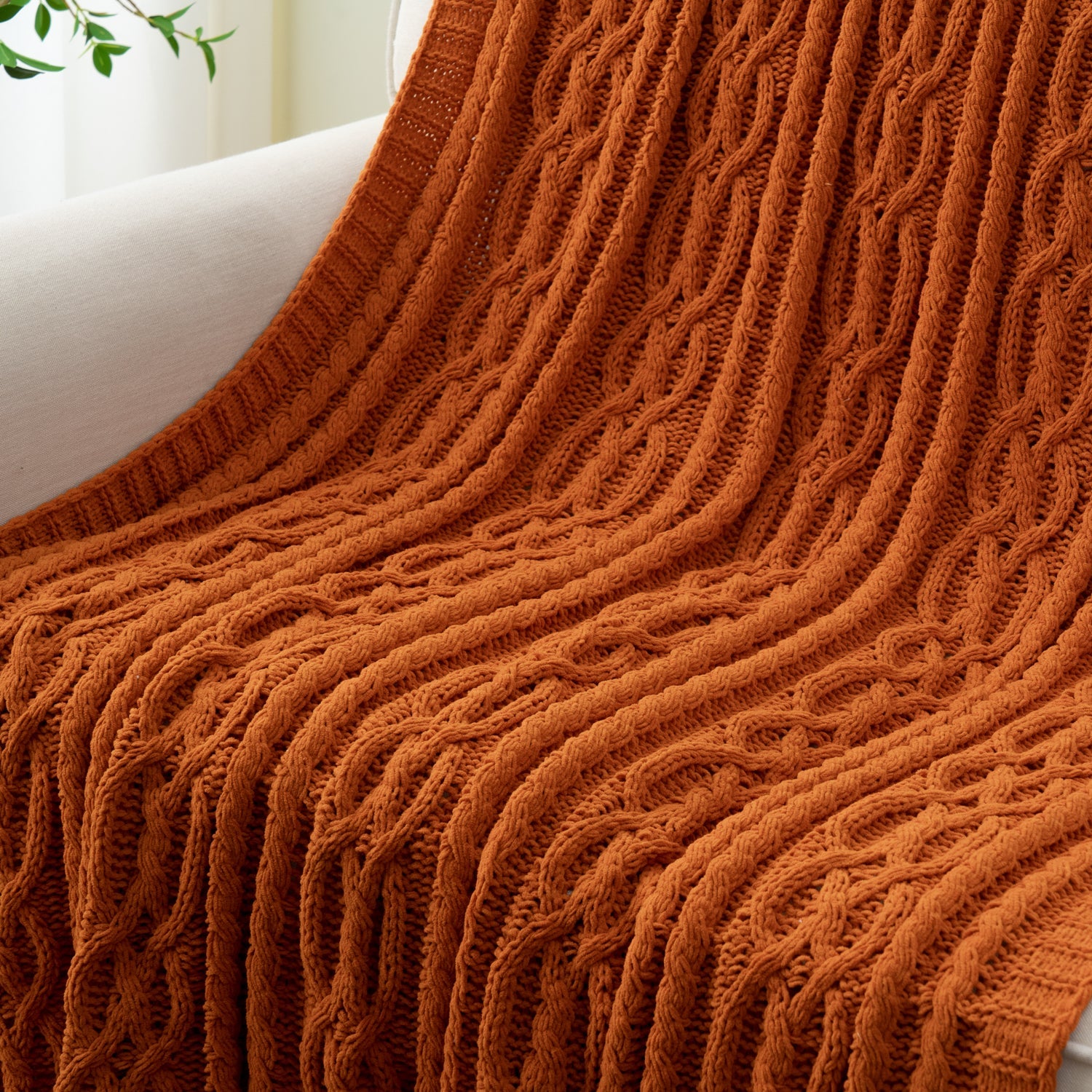 Chenille Cable Knit Throw Blanket