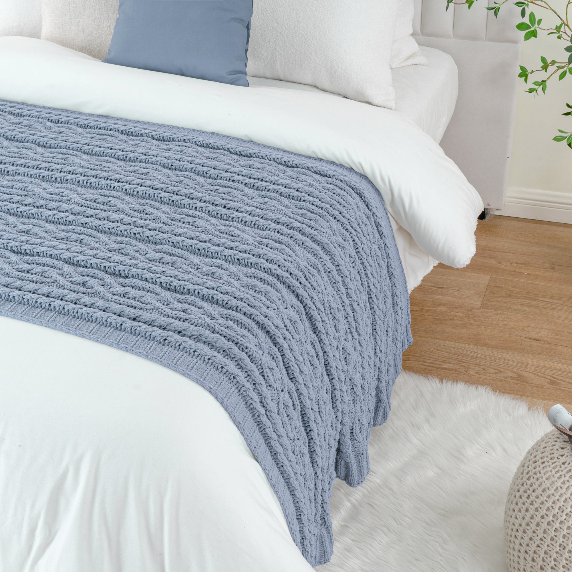 Chenille Cable Knit Throw Blanket