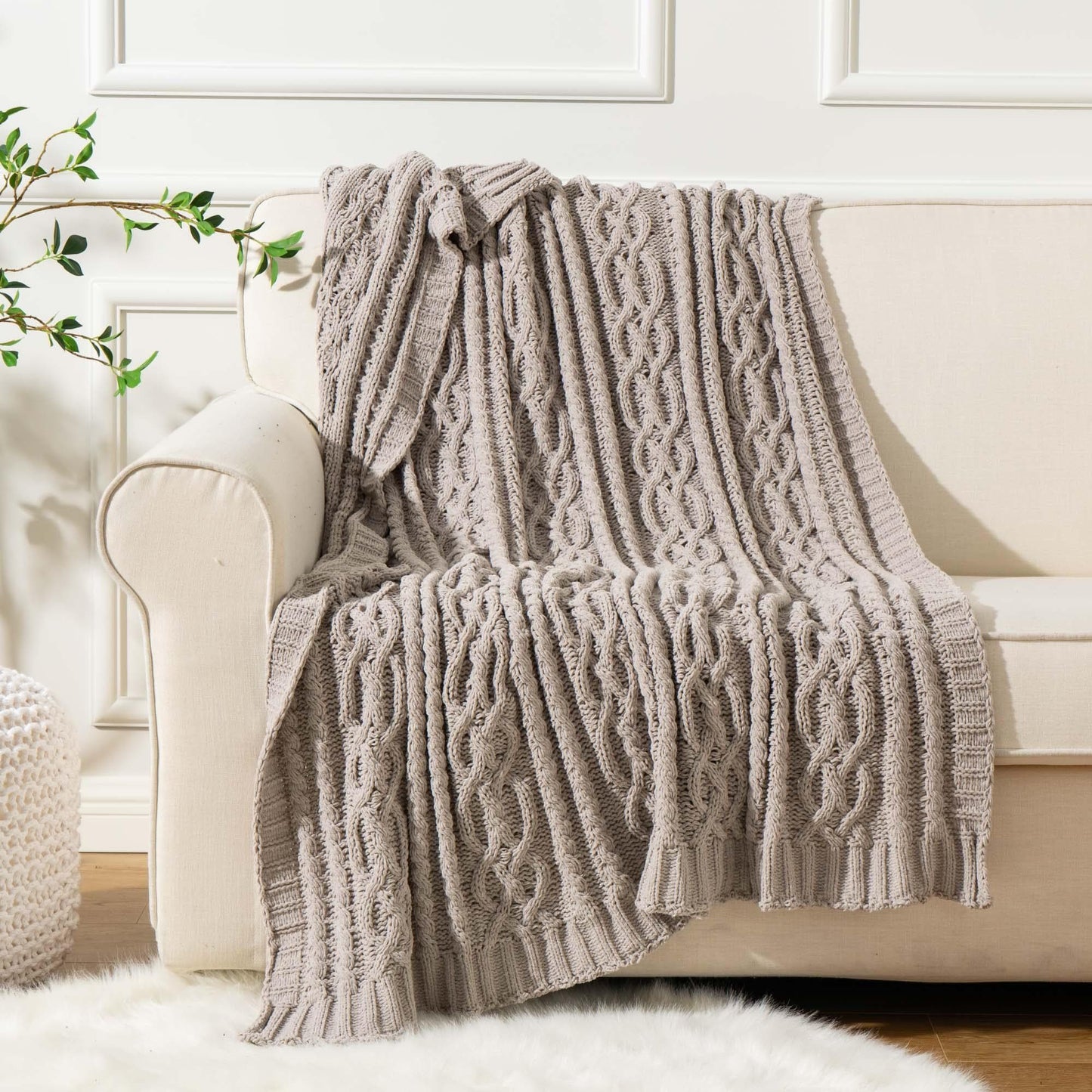 Chenille Cable Knit Throw Blanket - BATTILO HOME