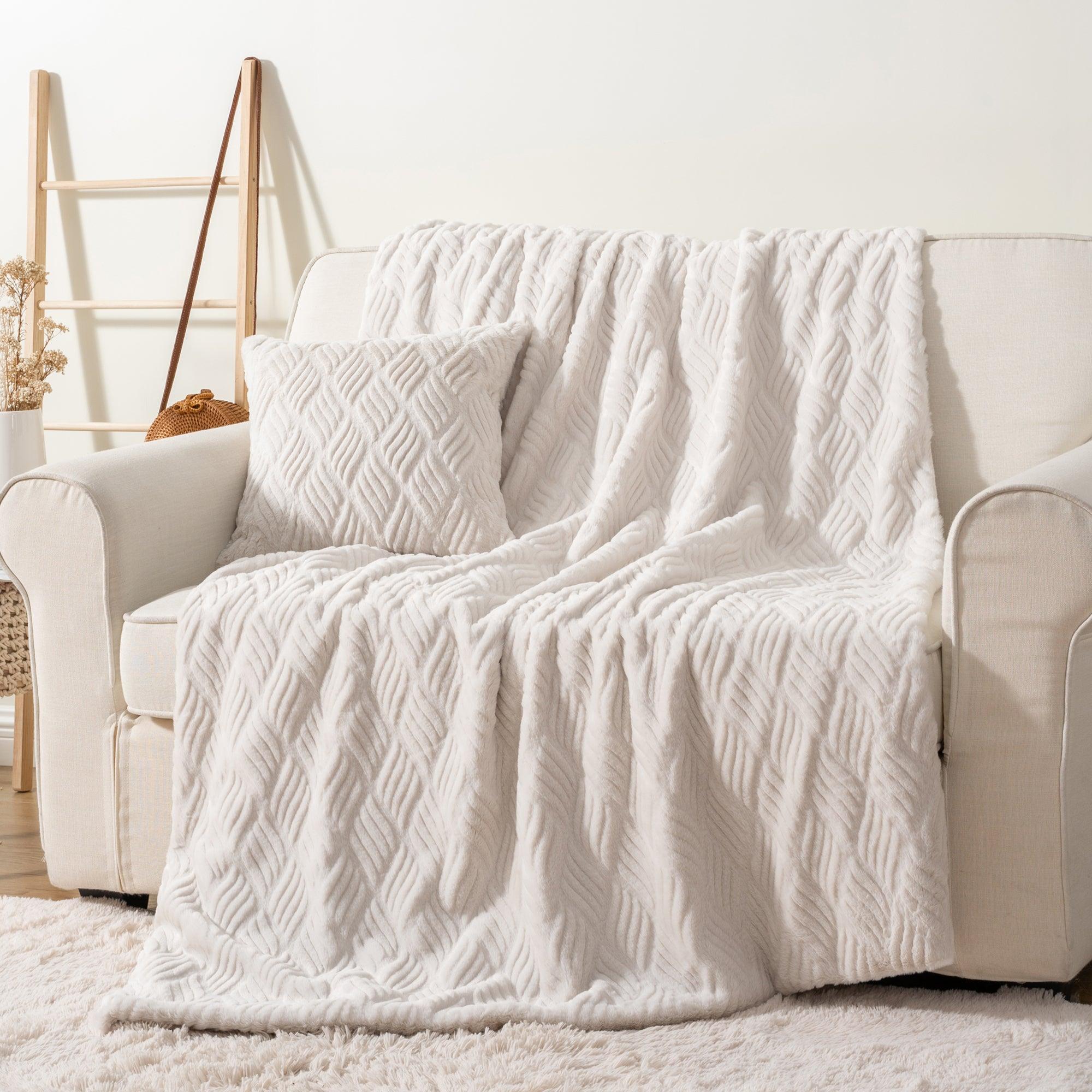 Faux Fur Blanket and Pillow Set BATTILO HOME