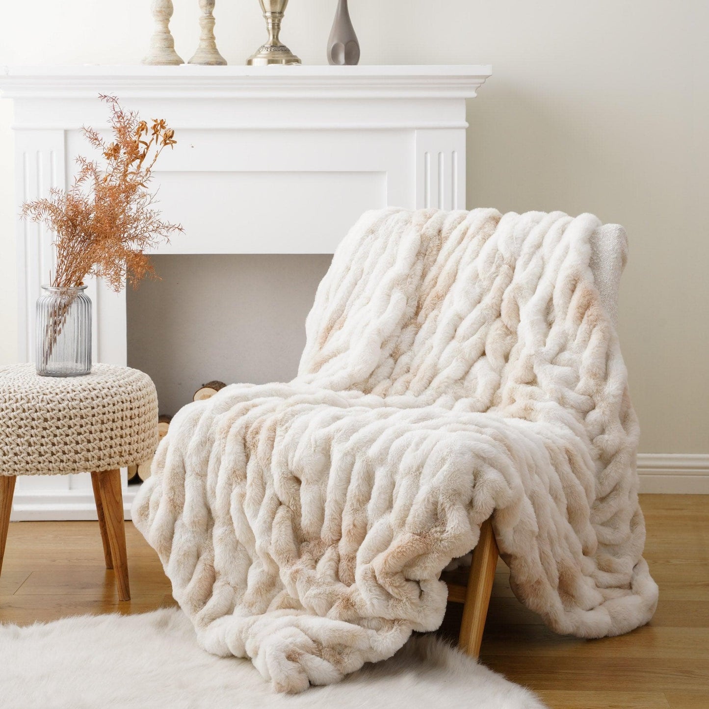 Faux Fur Ruched Blanket - BATTILO HOME